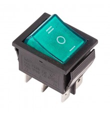 Выключатель клавишный 250V 15А (6с) ON-OFF-ON зеленый с подсветкой и нейтралью  36-2392  REXANT