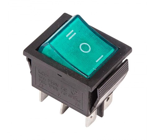 Выключатель клавишный 250V 15А (6с) ON-OFF-ON зеленый с подсветкой и нейтралью  36-2392  REXANT