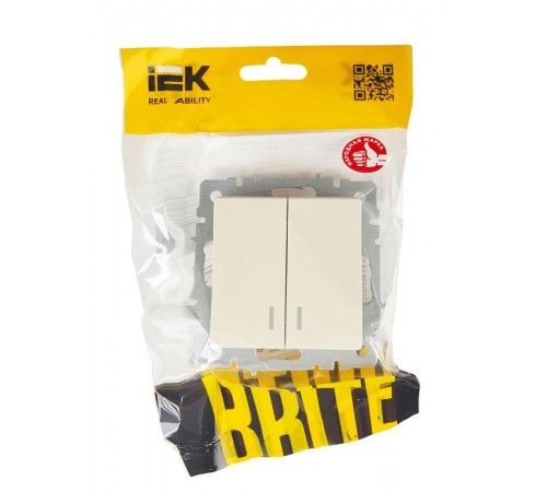 BRITE Выключатель 2-клавишный с индикацией 10А ВС10-2-1-БрКр бежевый   BR-V20-1-10-K10  IEK
