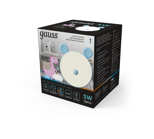 Светильник ночник настольный Qplus GTL702 5W 200lm 2700-6000K 5V Li-ion 1200mA голубой диммируемый LED 1/10/30  NN7026  Gauss