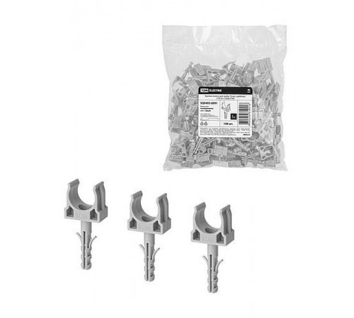 Крепеж-клипса для трубы 16 мм с дюбелем (100 шт.) серая   SQ0405-0091  TDM