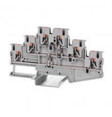 Клемма трехуровневая, зажим push-in, 6 точек подключения с перемычкой между уровнями, 2.5 кв.мм, серая  VPR-2.5-3L-PV-GY  DKC