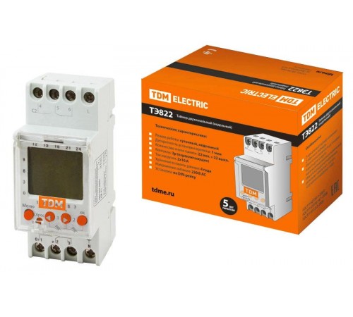 Таймер электронный ТЭ822-2кан-1мин/7дн-44on/off-16А-DIN   SQ1503-0003  TDM