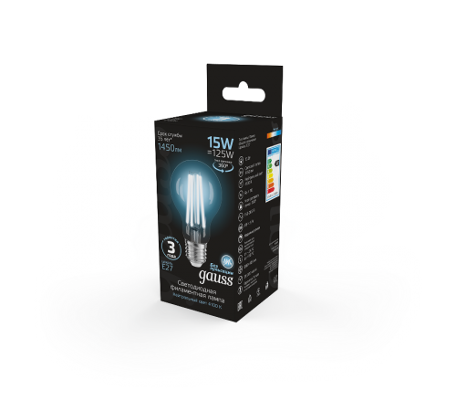 Лампа светодиодная Filament А60 15W 1450lm 4100К Е27 LED 1/10/40  102902215  Gauss