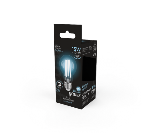 Лампа светодиодная Filament А60 15W 1450lm 4100К Е27 LED 1/10/40  102902215  Gauss