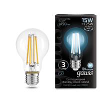 Лампа светодиодная Filament А60 15W 1450lm 4100К Е27 LED 1/10/40  102902215  Gauss