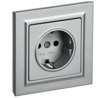 BRITE Розетка с заземлением со шторками 16А в сборе РСР14-1-0-БрА алюминий  BR-R14-16-K47-F  IEK