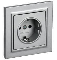 BRITE Розетка с заземлением со шторками 16А в сборе РСР14-1-0-БрА алюминий  BR-R14-16-K47-F  IEK