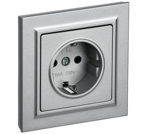 BRITE Розетка с заземлением со шторками 16А в сборе РСР14-1-0-БрА алюминий  BR-R14-16-K47-F  IEK