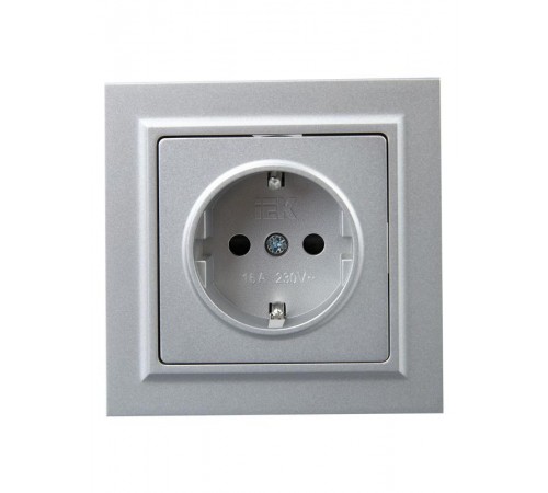 BRITE Розетка с заземлением со шторками 16А в сборе РСР14-1-0-БрА алюминий  BR-R14-16-K47-F  IEK