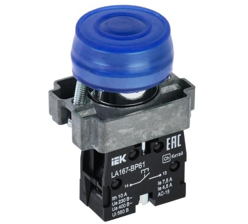 Кнопка LA167-BP61 d=22мм 1з синяя  BBT20-BP61-1-22-67-K07  IEK