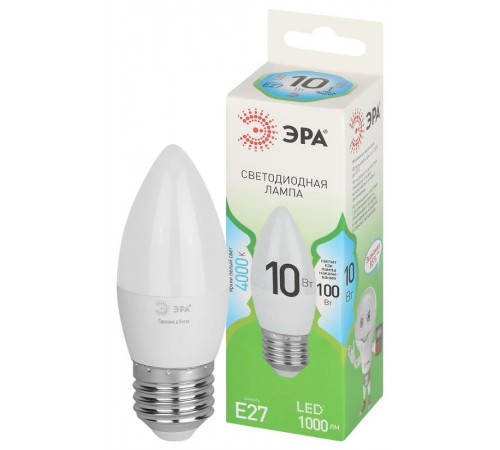 Лампа светодиодная  GREEN LINE LED B35-10W-840-E27 GL E27 10 Вт свеча яркий белый свет  Б0067096  ЭРА