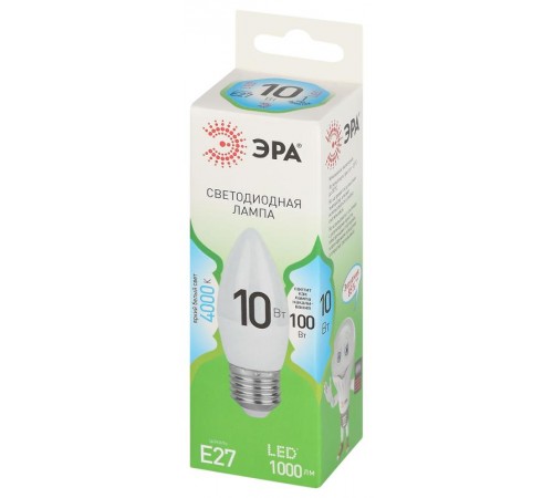 Лампа светодиодная  GREEN LINE LED B35-10W-840-E27 GL E27 10 Вт свеча яркий белый свет  Б0067096  ЭРА