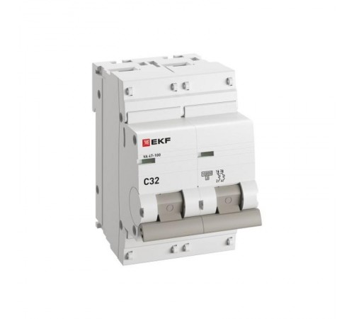 Выключатель автоматический двухполюсный ВА 47-100 32А C 10кА PROxima  mcb47100-2-32C-pro  EKF