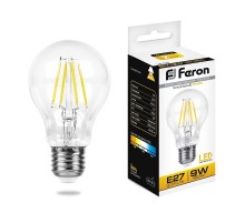 Лампа светодиодная LB-63 (9W) 230V E27 2700K филамент A60 прозрачная  25631  FERON