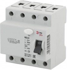 Выключатель дифференциальный (УЗО) (электронное) NO-902-134 ВД63 4Р 50А 30мА (45/945)  Б0031955  ЭРА