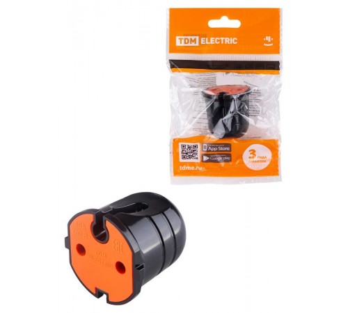 Кабельная розетка б/з черная с красной вставкой 10А 250B черная  SQ1806-0214  TDM