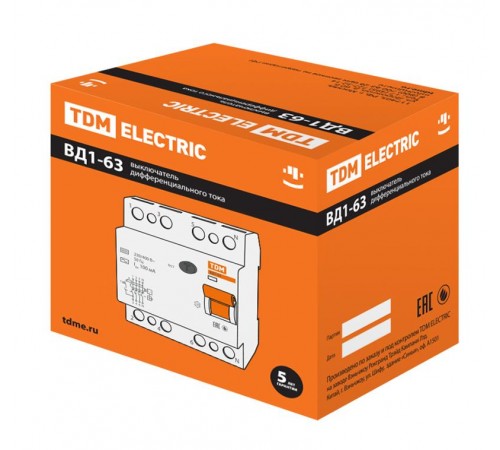 Выключатель дифференциальный (УЗО) ВД1-63 4п 32А 30мА тип AC  SQ0203-0035  TDM