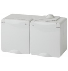 Розетка 2-ая с заземлением гориз. IP65, шторки, 16A-250В, ОУ, 11-2604-03 Серый  Б0035992  ЭРА