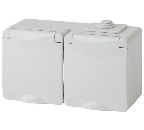 Розетка 2-ая с заземлением гориз. IP65, шторки, 16A-250В, ОУ, 11-2604-03 Серый  Б0035992  ЭРА