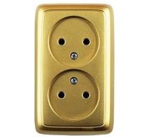 Розетка открытой установки, двухместная, с монтажной пластиной, цвет золото  РА16-145-07  HEGEL