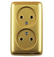 Розетка открытой установки, двухместная, с монтажной пластиной, цвет золото  РА16-145-07  HEGEL