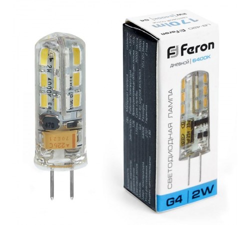 Лампа светодиодная LB-420 (2W) 12V G4 6400K капсула силикон  25859  FERON