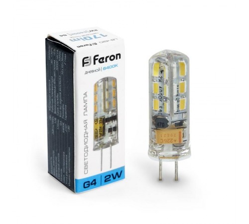 Лампа светодиодная LB-420 (2W) 12V G4 6400K капсула силикон  25859  FERON