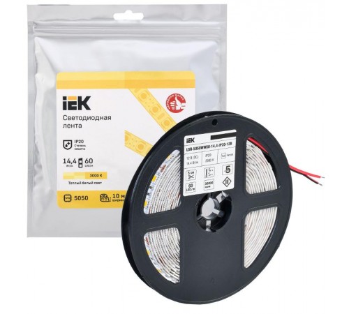 Лента светодиодная 5м LSR-5050WW60-14,4-IP20-12В  LSR2-1-060-20-3-05  IEK
