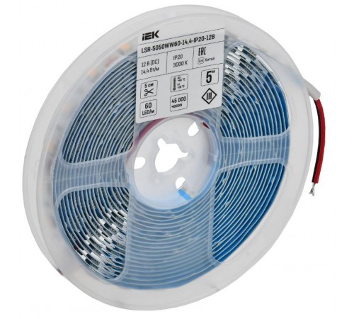 Лента светодиодная 5м LSR-5050WW60-14,4-IP20-12В  LSR2-1-060-20-3-05  IEK