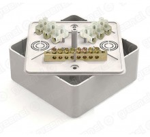 Коробка уравнивания потенциалов (КУП) 100х100х44мм шина 6х9 8гр. с клем ЗВИ-10 6 клемм наклейка "заземление" БЕЛЫЙ (25шт)  GE41223-01  Greenel