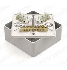 Коробка уравнивания потенциалов (КУП) 100х100х44мм шина 6х9 8гр. с клем ЗВИ-10 6 клемм наклейка "заземление" БЕЛЫЙ (25шт)  GE41223-01  Greenel