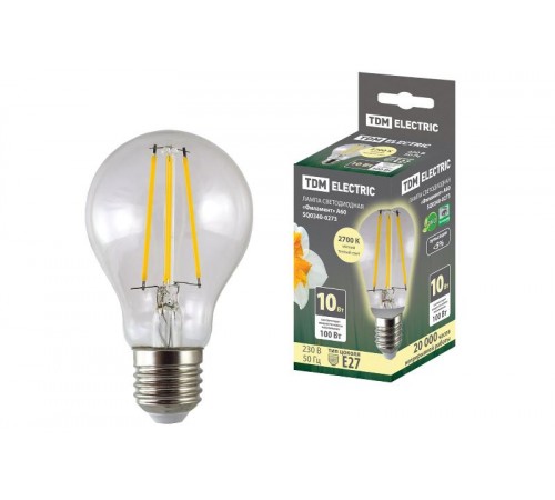 Лампа светодиодная "Филамент" А60-10 Вт-230 В-2700 К-E27  SQ0340-0273  TDM