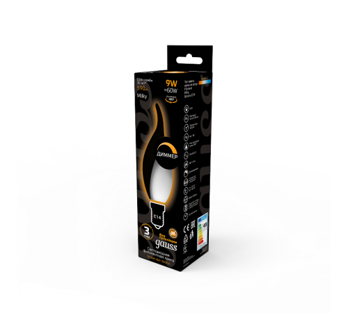 Лампа светодиодная Filament Свеча на ветру 9W 590lm 3000К Е14 milky диммируемая LED 1/10/50  104201109-D  Gauss