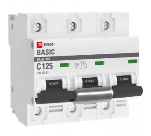 Выключатель автоматический трехполюсный 3P 125А (C) 10kA ВА 47-100 Basic  mcb47100-3-125C-bas  EKF
