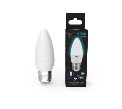 Лампа светодиодная Свеча 9.5W 950lm 6500К E27 LED 1/10/50  103102310  Gauss