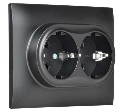 SKANDY Розетка 2-местная с заземлением с защитными шторками 16А в сборе SK-R07Bl черный  SK-R24-16-K02-F  IEK