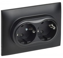 SKANDY Розетка 2-местная с заземлением с защитными шторками 16А в сборе SK-R07Bl черный  SK-R24-16-K02-F  IEK