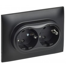 SKANDY Розетка 2-местная с заземлением с защитными шторками 16А в сборе SK-R07Bl черный  SK-R24-16-K02-F  IEK