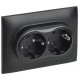 SKANDY Розетка 2-местная с заземлением с защитными шторками 16А в сборе SK-R07Bl черный  SK-R24-16-K02-F  IEK