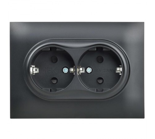 SKANDY Розетка 2-местная с заземлением с защитными шторками 16А в сборе SK-R07Bl черный  SK-R24-16-K02-F  IEK