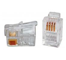 Разъем телефонный PLUG-4P4C-P-C2-100 RJ-11(4P4C) (3 µ"/ 3 микродюйма) для телефонной трубки (100 шт)  49381  Hyperline