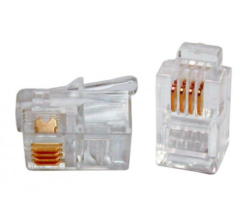 Разъем телефонный PLUG-4P4C-P-C2-100 RJ-11(4P4C) (3 µ"/ 3 микродюйма) для телефонной трубки (100 шт)  49381  Hyperline