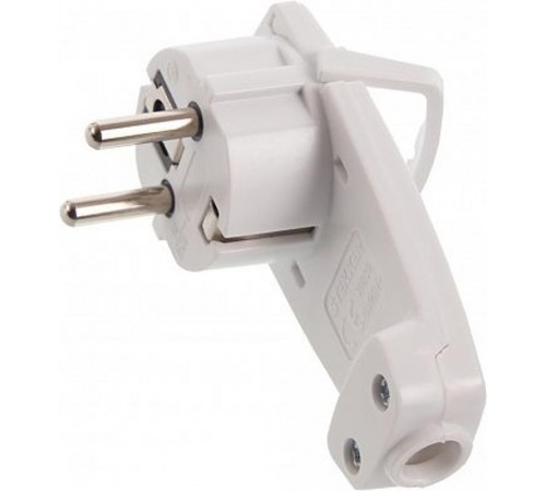 PPG16-45-202 Вилка угловая плоская с кольцом, с/з, 250В,16A, белый  39039  STEKKER