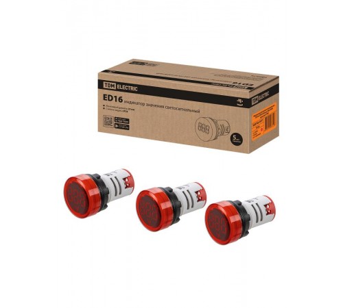 Индикатор значения напряжения ED16-22VD d22мм 20В-500В красный  SQ0746-0077  TDM