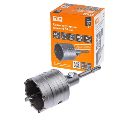 Коронка ударная по кирпичу и бетону, победит, SDS-Plus, d 68 мм, М22, в сборе, "Гранит"  SQ1031-0101  TDM