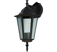 Светильник садово-парковый 6102 шестигранный на стену вниз 60W E27 230V, черный  11054  Feron