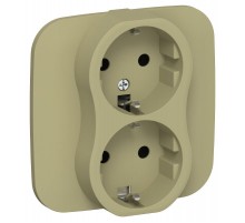 FLITE Розетка 2-ая с заземлением без шторок 16А РС12-0-А-ФлО оливковый  FI-R21A-16-K26  IEK