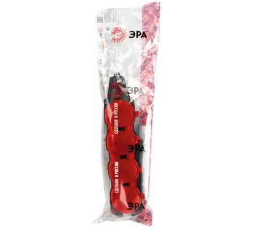 Колодка  KX-4e-RED-IP44 каучуковая с заземлением 4 розетки 16A IP44 красная  Б0068456  ЭРА