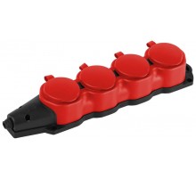 Колодка  KX-4e-RED-IP44 каучуковая с заземлением 4 розетки 16A IP44 красная  Б0068456  ЭРА